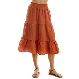Juniors' Cotton Gauze Tiered Midi Skirt